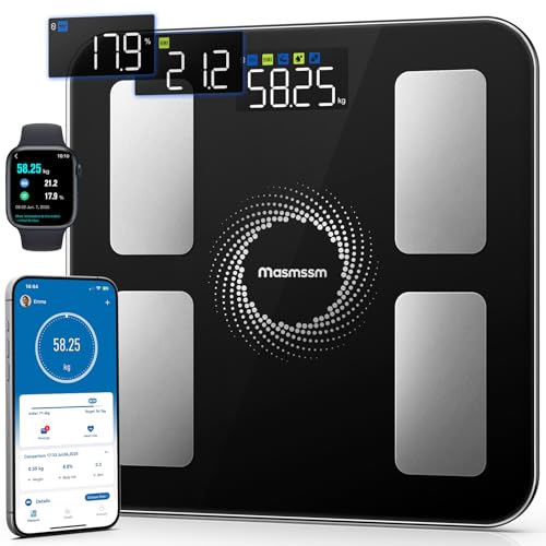 Balance Pèse-Personne, Balance Connectée Impédancemètre Écran Couleur 6-en-1 Défilant, 20 Indicateurs, IMC, Graisse Corporelle Pour iOS & Android, Max....