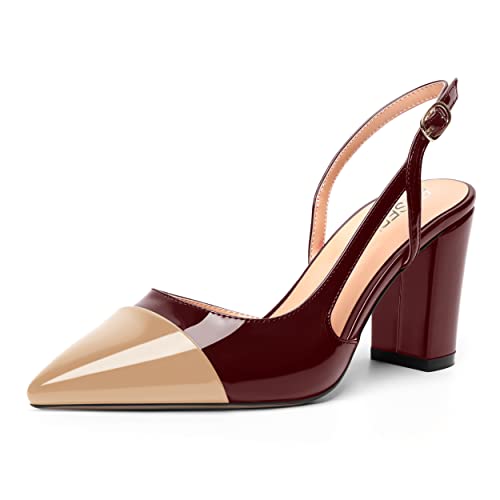 ROSERWISH Womens Sexy Party Slingback Pointed Toe Patent Wedding Buckle Block High Heel Pumps Dress Shoes 3.5 Inch