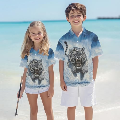 Image of Kids Tie-dye Hawaiian Shirt 80s Button Down Retro Short Sleeve Casual Beach Tropical Funny Party Outfits for Boys