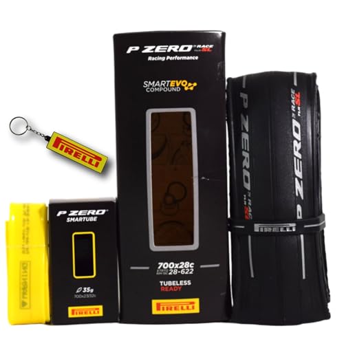 Pirelli P Zero Race TLR SL 28-622(700x28c) & SmarTUBE 23/32-622 700C Road Bike Tire & Presta Tube Set- Super Lightweight, Bicycle Tire & Tube Set for Road Racing - SmartEVO Compound w/Keychain