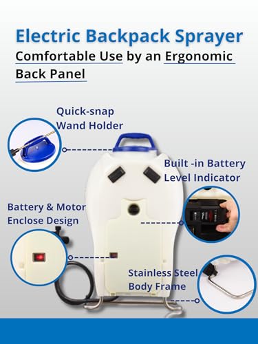 Sprayers Plus 105Ex Battery Knapsack Sprayer,15L Electric Backpack Sprayer with 20V Lithium Battery, Premium Brass Wand, Nozzles, Viton Seals O-Ring for Outdoor Lawn Care, General Gardening