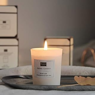 T-shin Natural Scented Candle,Aroma Candle Gift,Amber Perfume,Handmade Soy Wax in Glass Jar 12 Hours,Prefect for Meditation Stress Relief Mood Boosting (White-Amber)