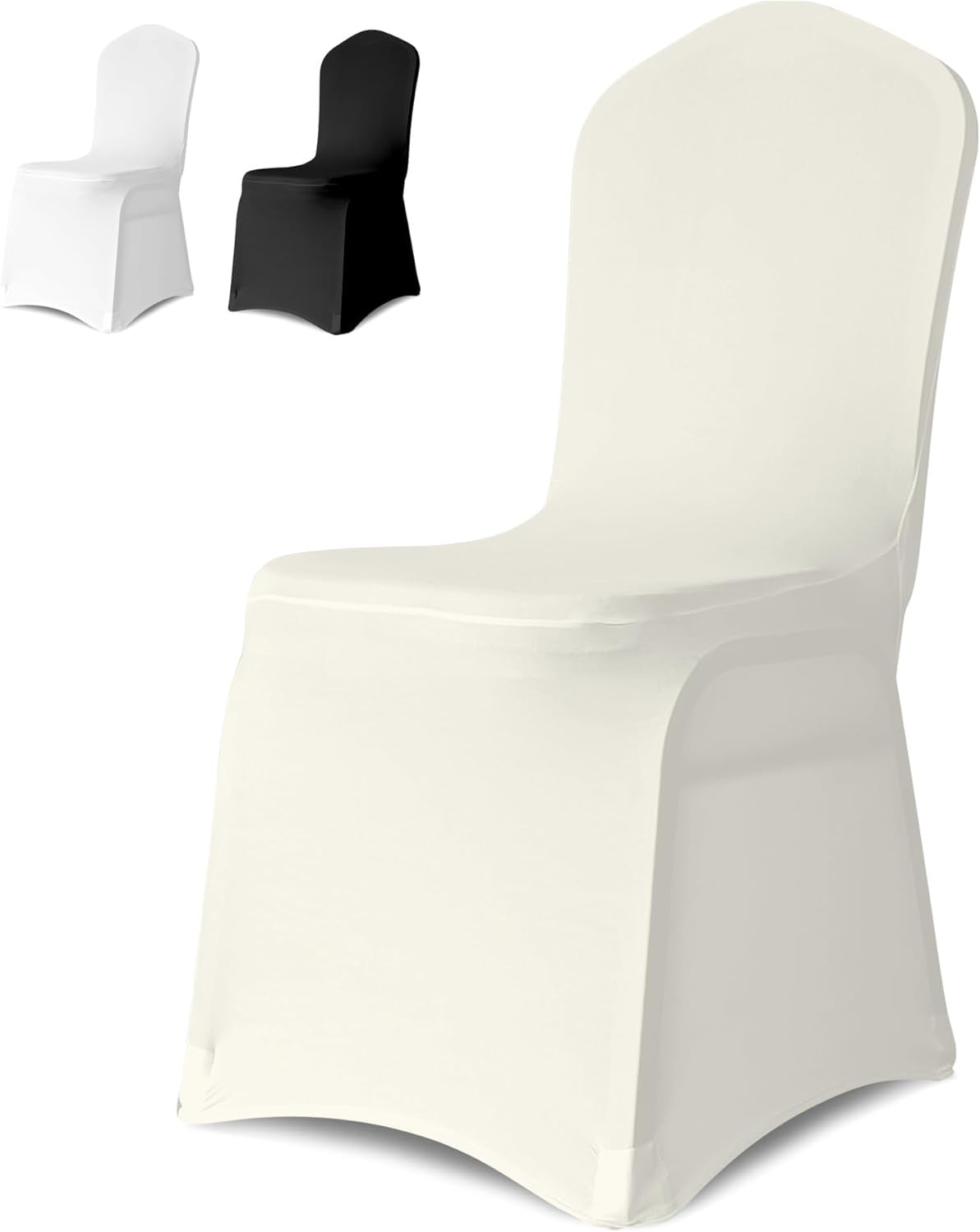 Housse de chaise pliante anti-fronce elastique et lavable coloris ivoire