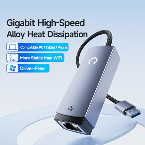 Image of USB-C to Ethernet Adapter, Gigabit Network Adapter with Aluminum Alloy Case, Driver-Free RJ45 LAN Adapter Compatible with MacBook Pro Air, iPad, Laptops(USB C)