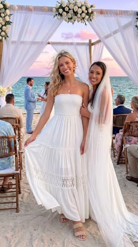 Image of ZESICA Women's 2026 Summer Boho Maxi Dresses Strapless Off Shoulder Lace Flowy A Line Beach Vacation Long Sundress