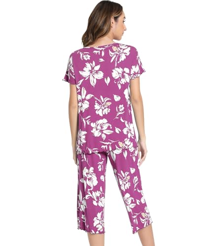 Image of NACHILA Women's Bamboo Viscose Pajama Sets Summer Cooling Short Sleeve Capri Soft Pjs Night Sweats Moisture Wicking Sleepwear