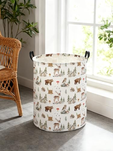 Image of Laundry Basket Animal Hamper for Nursery Woodland Hamper Cute Storage Bin Organizer Room Decor for Home(Woodland animal)