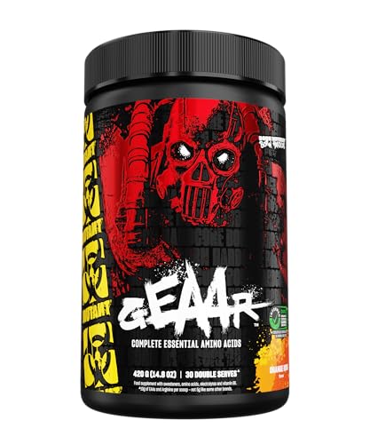 MUTANT GEAAR | 9,4g EAA-Pulver + Arginin, 7g BCAAs, 4g Leucin, Elektrolyte, Kokosnusswasser, keine künstlichen Farb- oder Geschmacksstoffe | 30 Portionen | Orange Rush