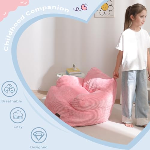 MAXYOYO-Kids-Bean-Bag-Chair-Stuffed-Toddler-Bean-Bag-Sofa-with-Filler-Bean-Bag-Chair-for-Boys-and-Girls-Lazy-Sofa-with-Pocket-Floor-Chair-for-Gaming-Reading-Pink MAXYOYO Kids Bean Bag Chair Stuffed Toddler Bean Bag Sofa with Filler Bean Bag Chair for Boys and Girls Lazy Sofa with Pocket Floor Chair for Gaming Reading Pink