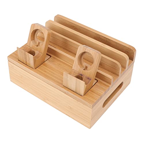 ASHATA Charging Station, Wood Charging Station for Multi Device With 5 USB Charger Port, for Phones Tablets Watches Electronics (Stainless Steel Color)