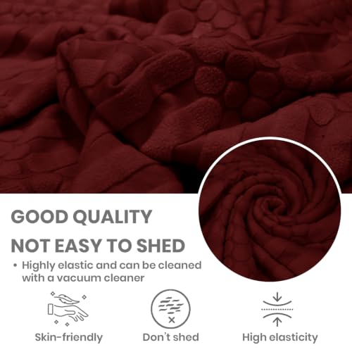Image of Lukzer 4 Seater Jacquard Sofa Cover with 360 Frill Skirt - Pastel Deep Maroon Dotted Stripe | 240 GSM Stretchable Anti-Slip Fully Covered Universal Couch Cover for Living Room (230-300CM /SC-132-04F)