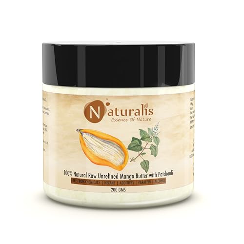 Image of Naturalis Mango Butter with Patchouli Essential Oils | 200gm | Raw, Unprocessed & Unrefined Body Butter | Ingredient for Lip Balm & Cream | Smooth Texture in Skincare Blends