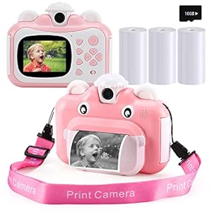 Barchrons Instant Print Digital Kids Camera 1080P Rechargeable Kids Camera for Girls Video Camera with 32G SD Card Gift…