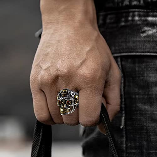Gothic 925 Sterling Silver Skull Ring For Men, Red Garnet Bead Eyes Skull Ring, Punk Skull Ring, Vintage Biker Ring, Silver Adjustable Ring Skull For Men #TOP5