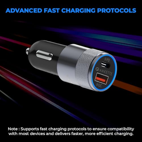 Image of MOZEN by Amkette PowerPro 52W Car Charger Type C+USB A Dual Port Car Charger Socket, Fast Charging, Metallic shell with ABS Build, Safety Protections, Multi-Device Compatible - Mobiles, Tablets & More