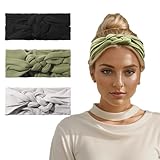 Vercret Headbands for Women Sailor Knot Headband Black Double Wide Elastic Adjustable Braided Hair Bands Non Slip for Girls Boho Stretchy Turban Headwrap Yoga Workout,Solid Color, 3Pcs