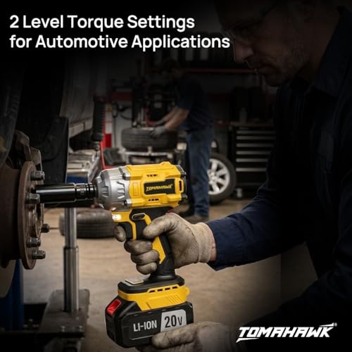 Image of Tomahawk TIS-699 Brushless Cordless Impact Wrench Kit, 400Nm High Torque, 1 /2 Inch Square Drive, 2x 3.0Ah Batteries, LED Light, Reverse Self Stop, Sockets, & Carry Case