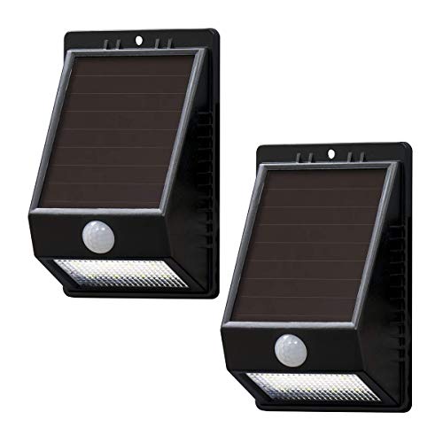 Amazon Basics Waterproof Solar-powered Motion Sensor Wall Light for Front Door, Patio, Yard, and Porch - 8 LED, 100 Lumen, Up to 120 Detection Angle, 2-Pack