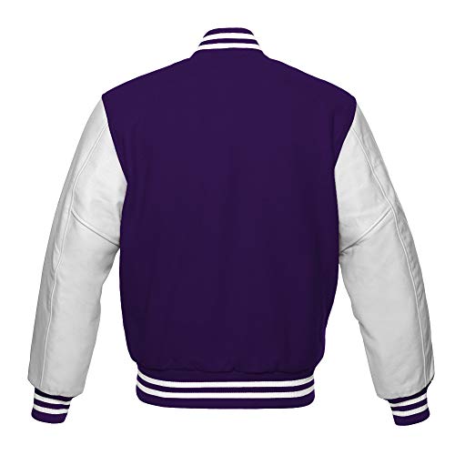 Men's Varsity Jacket Baseball Letterman Bomber Wool & White Genuine Leather Sleeves Zipper2