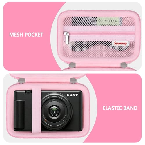 Image of Hard Travel Case for Sony ZV-1F / ZV-1 / ZV-1 II Digital Camera, Vlogger Camera Storage Holder Travel Bag with Zipper Mesh Pocket for Battery Pack, Charging Cable, USB Card, Pink
