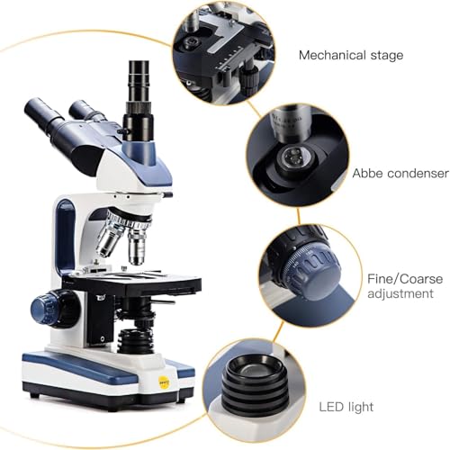 Image of SWIFT Trinocular Compound Microscope SW350T,40X-2500X Magnification,Siedentopf Head,Research-Grade,Two-Layer Mechanical Stage,1.3mp Camera and Software Windows and Mac Compatible | Mechanical Stage,100 PCS Blank Slides and Cover Slips, Research Lab Grade for Professional,Software Compatible