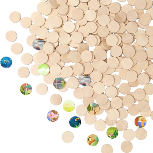 Rebanky Lot de 300 Pièces Tranches de Bois 15 mm Rond Bois Inachevé Petits Disques en Bois Rondins de Bois Deco Cercle de Bois Vierge Tranches Embellissements pour Peinture, Bricolage, Artisanat