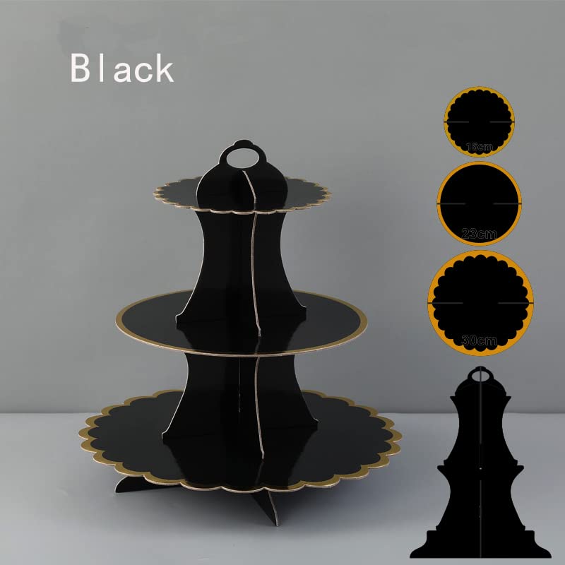 Timkumon Présentoir à Cupcakes Jetable En Carton à 3 Niveaux, Présentoir à Cupcakes Pour Vacances, Mariage, Fête D'anniversaire, Noir