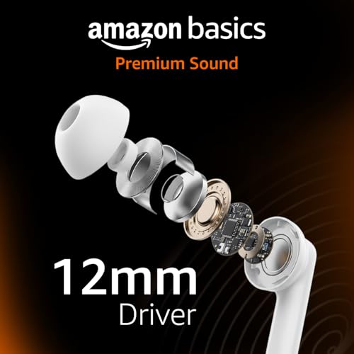 Image of Amazon Basics Pro Series Wireless in Ear Earbuds, Bluetooth 6.0 TWS Earphones with Mic, 4 Mics ENC, 55H Playtime, Fast Charging, Smart Touch Control, 12mm Driver, IPX4 Water Resistant (White)