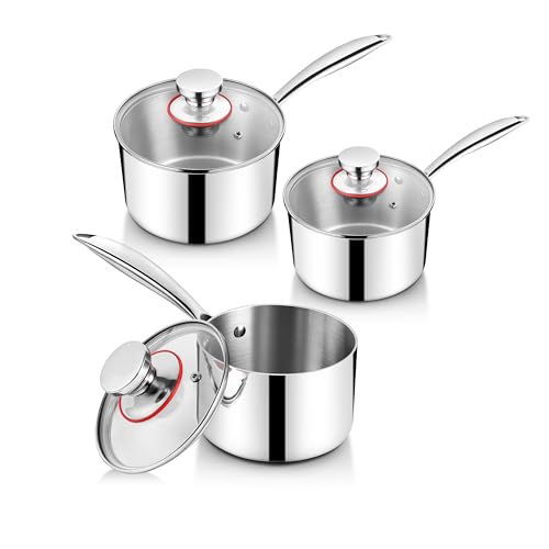 Saucepan Set of 6, Homikit 1QT & 2QT & 3QT 18/10 Stainless Steel Sauce Pans with Lids, Nonstick...
