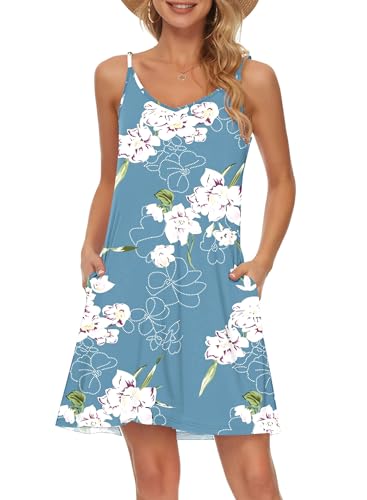 Image of MISFAY Women's Summer Spaghetti Strap Casual Beach Cover Up Dress with Pockets