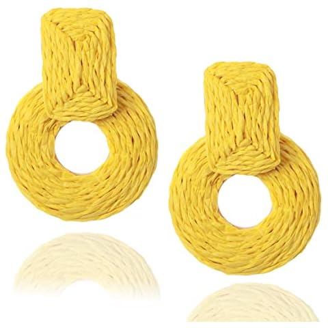 Statement Raffia Earrings for Women, Big Boho Handmade Rattan Earrings Dangling in Summer on Beach, Straw Geometric Dangle Earring for Women Cover