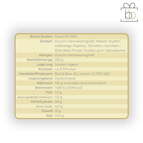Bull & Bear bunte Feuerwehr Nudeln 250g, Motivnudeln aus Hartweizengrieß, handgefertigt in deutscher Manufaktur, Pasta Geschenk