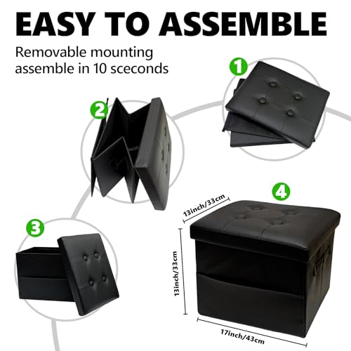 Image of ALASDO Storage Ottoman Footrest Stool Small Ottoman with Storage Foldable Ottomans Foot Rest Footstool Bench for Living Room 17x13x13inches Black