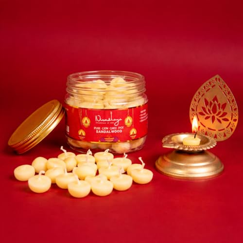 Image of Nirmalaya Premium Pure Classic & Sandalwood Cow Ghee Jyot for Pooja Diya| 30 Min Burn Time | Rich Aroma | Ideal for Puja, Aarti, Festive, Home Fragrance | Ready to Use |Total 100 Battis