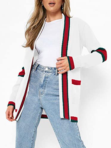 Hapcope Cardigan Sweaters For Women Color Block Striped Draped Kimono Long Sleeve Open Front Casual Knit Sweater Outwear White Xl #TOP2