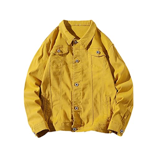 Veste en jean jaune homme unie à simple boutonnage coupe mi-saison