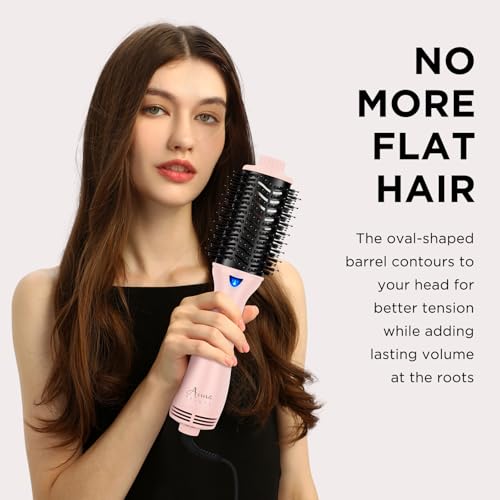 Image of Aima Beauty Blow Dryer Brush - Ionic Ceramic Hot Air Brush for Frizz-Free Straightening & Voluminous Blowout, 2.3'' / 60mm Oval Barrel with Nylon Bristles, 360 Surrounded Vent, 3 Heat Settings, Pink
