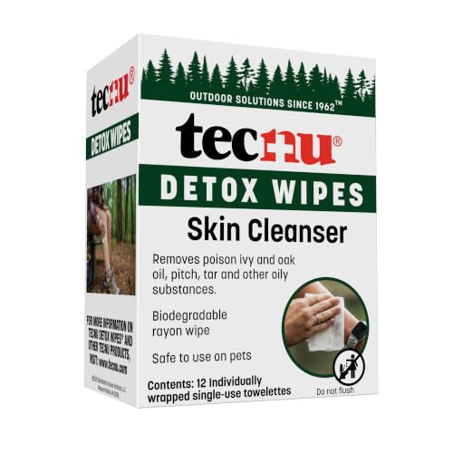 Image of Tecnu Detox Wipes, Poison Ivy Wipes, Large Individual Towelettes Remove Rash-Causing Oil from Skin, Waterless, Also for Oak and Sumac, Camping Essentials, 12 Count (Pack of 2)