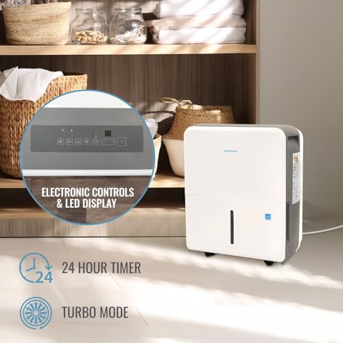 Image of Keystone Energy Star 22-Pint Portable Dehumidifier for Large Rooms up to 1,500 Sq.Ft. with Auto-Shutoff & Timer, Quiet and Moisture Absorber For Basement, Garage, Living Room