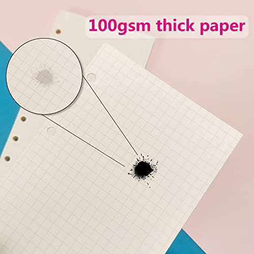 135 Blätter A6 Papier Kariert, 6 Löcher A6 Refill Nachfülleinlagen Loose Notizpapier A6 Refill Paper für 6 Ring Binder Notizbuch, Tagbuch, Skizze