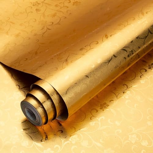 Image of SIA VENDORS Kitchen Waterproof Oil Proof Aluminum Foil Sticker, Silver Chequer Peel and Stick Wallpaper Removable and Self Adhesive Paper for Kitchen Countertops Cabinet (Gold Jasmine, 12 x 48 Inch)