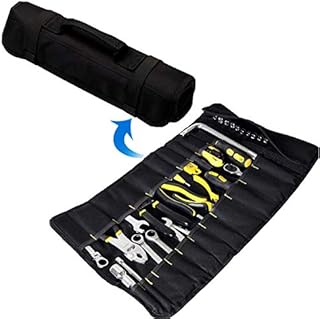 Copechilla Werkzeugrolltasche tragbar 22 fächer und 1 Steckdosen tasche-15 Loch,double layer verdickung wasserdicht 600d oxford leinwand,59X36CM,Rolltasche für elektriker,automechaniker,Schwarz