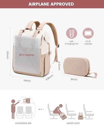 Image of LOVEVOOK 18 Inch Laptop Backpack for Women, Large Capacity Travel Backpack with Organizer Bag, Waterproof Carry on Backpack Purse Work Bag with USB Port for College Teacher Nurse, 2PCS