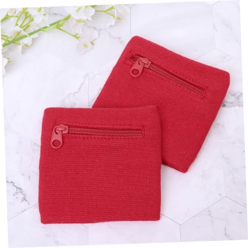 2pcs Running Belt for Men Wristband Bag Zipper Keys Pouch Small Pouch Wristlet Straps Red Bag2