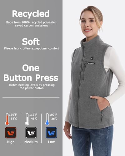 Image of Venustas Women's Heated Fleece Vest with 6 Heating Zones, Ladies' Lightweight Recycled Fleece Electric Vest with Battery