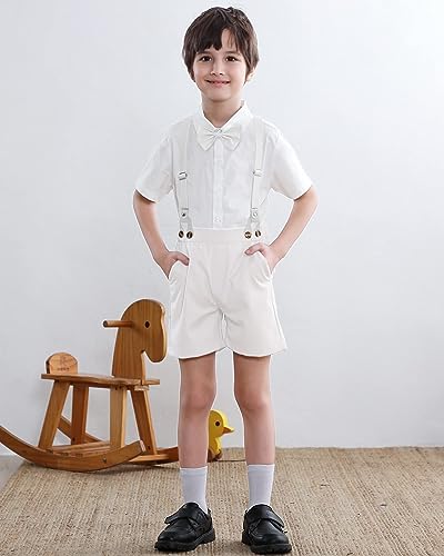Image of SANGTREE Baby Shorts Dress Clothes Set, T-Shirt + Bowtie + Suspender Shorts Outfit, 3 Months - 14 Years