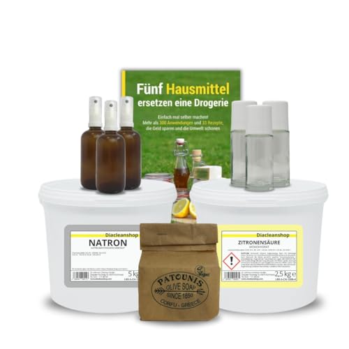 Hausmittel Set - mit vielen Anwendungen und Rezepten rund um das Thema Reinigen & Putzen, Wäsche, Körperpflege, Gesundheit, Haushalt und Garten.