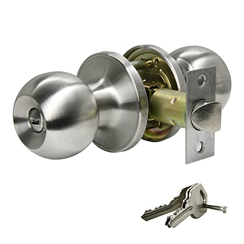 Suntai Exterior/Interior Ball Door Knobs With Lock And Key, For Privacy Bedroom/Entrance, Satin Nickel #TOP8