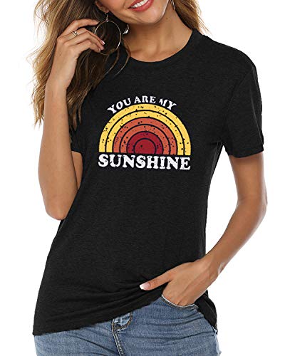 Camiseta feminina Mansy You are My Sunshine casual de verão, manga curta, estampada, linda, divertid