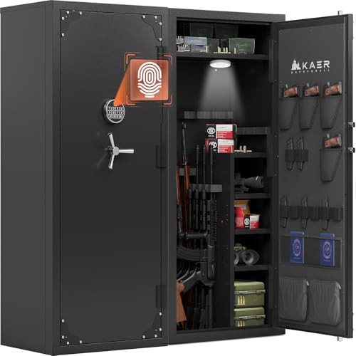 KAER Large Biometric Gun Safe for Rifles and Pistols Storage 20-25 Firearms (with/Without Scopes) Gun Cabinet with Adjustable Storage/Pistol Pouches Rifle Safe for Home Defense Hunting Shooting AR-15